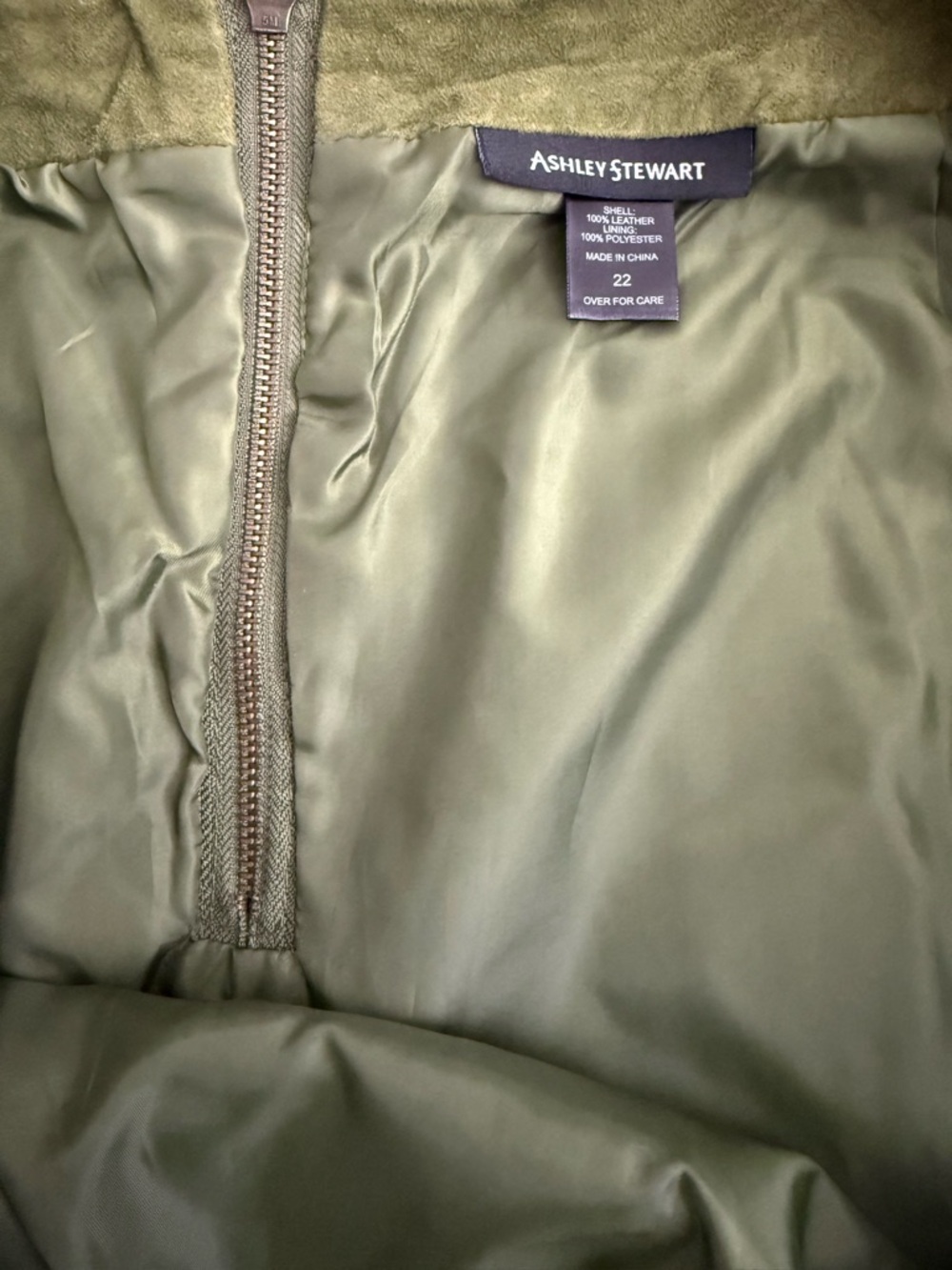 Ashley Stewart Suede Leather Skirt Olive Green Luxe A-Line Midi Plus Size 22 EUC - Picture 5 of 8